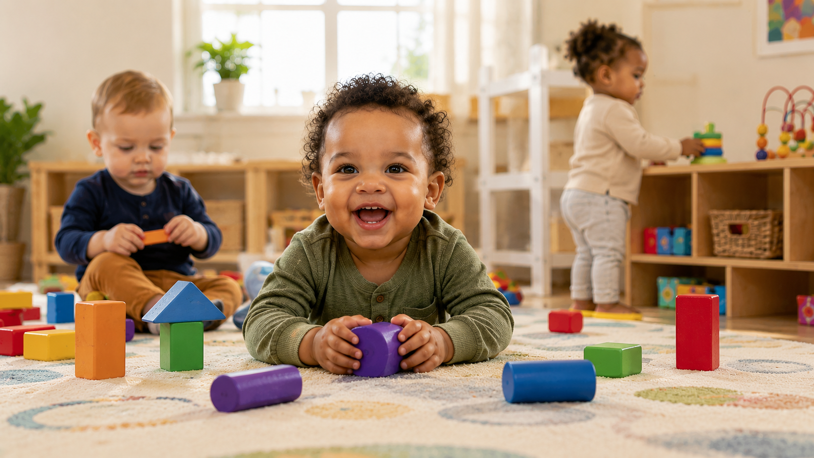 Smiling baby crawling at The Early Learning Institute Foundations Division
