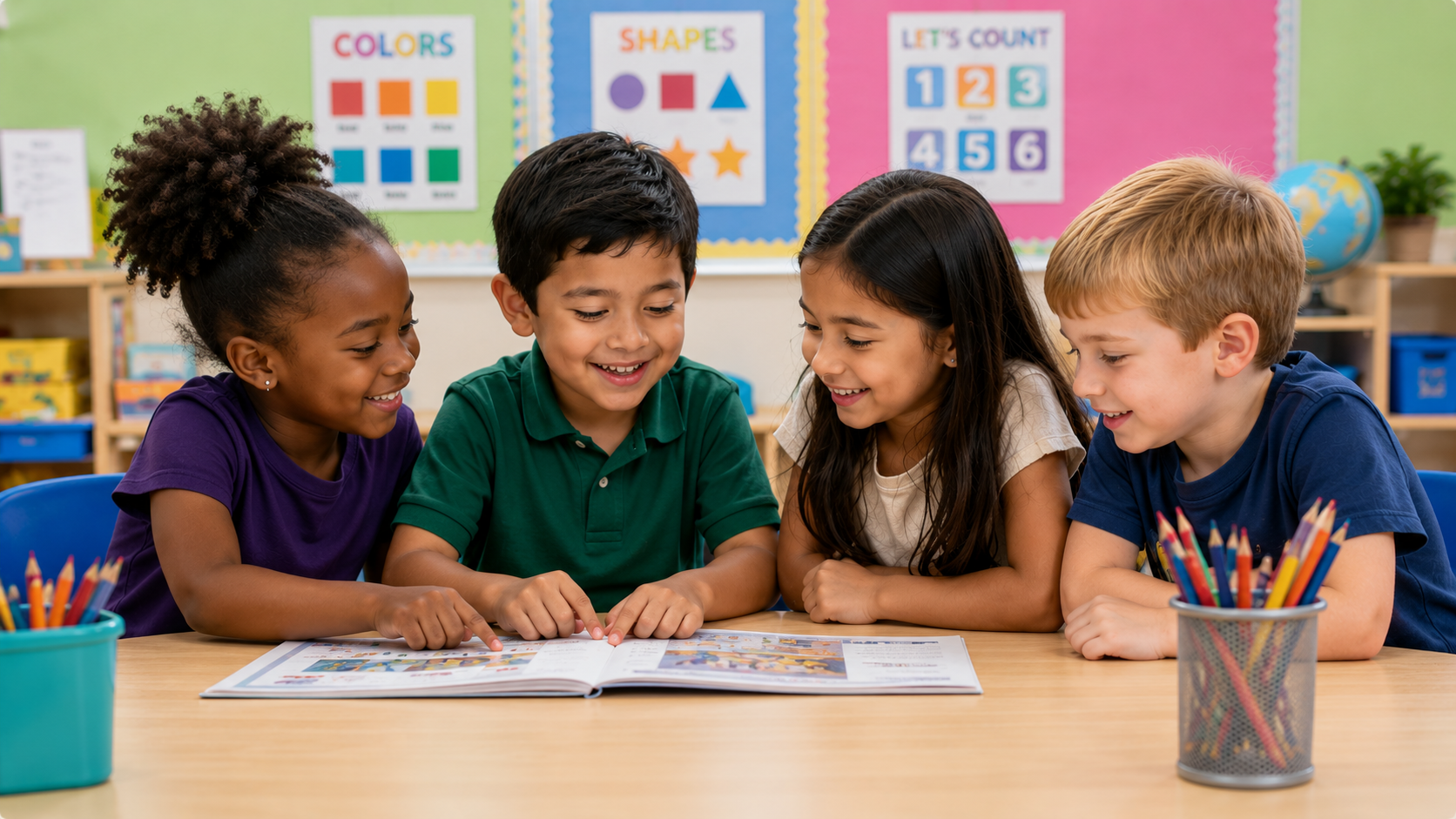 Young boy writing at a desk in The Early Learning Institute Scholars Division